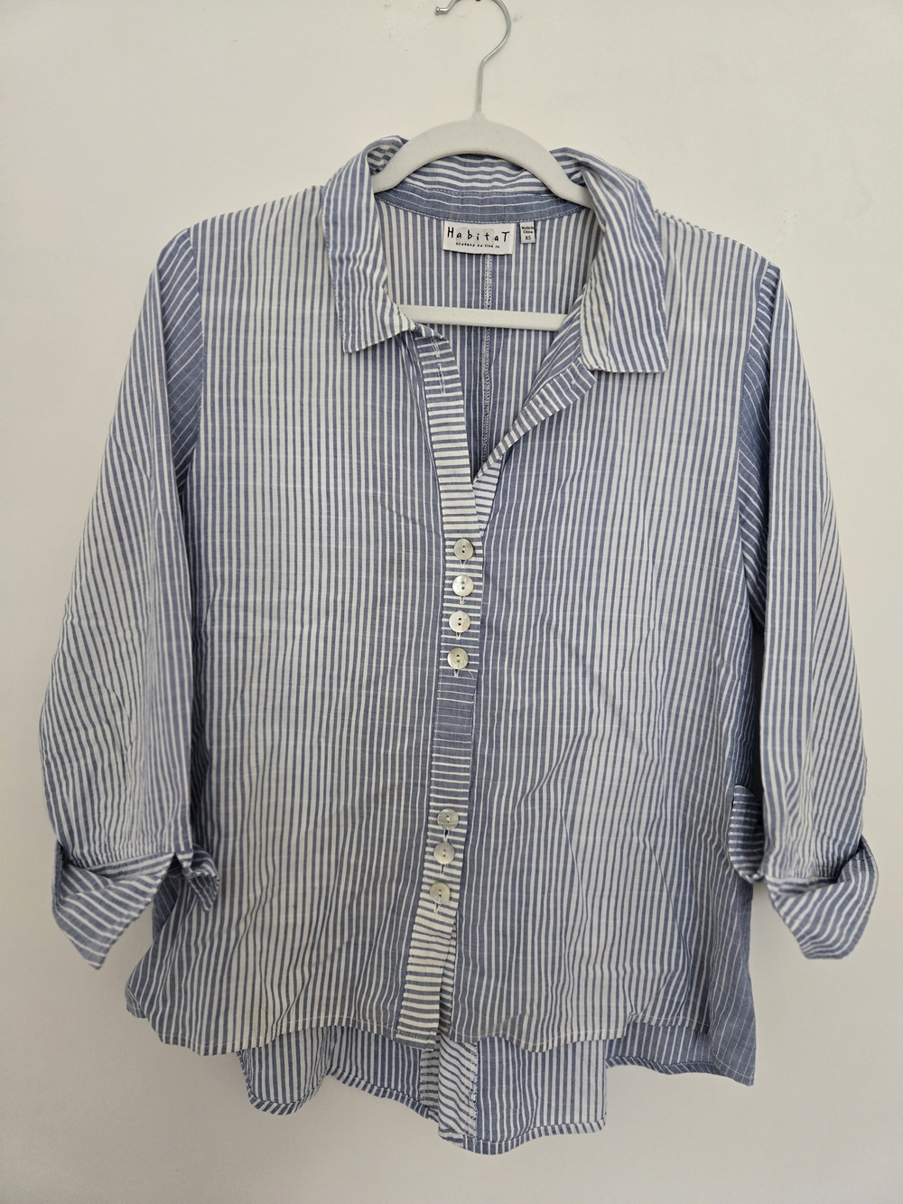 Habitat Blue & White Striped Cotton Button-Up Shirt Minimalist Normcore XS